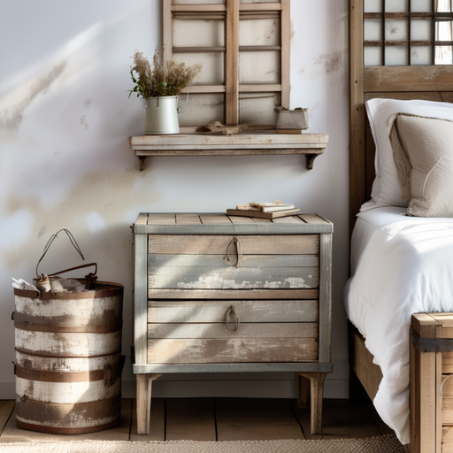 rustic farmhouse bedroom stacked wooden crates repurposed as side tables distressed paint finish i