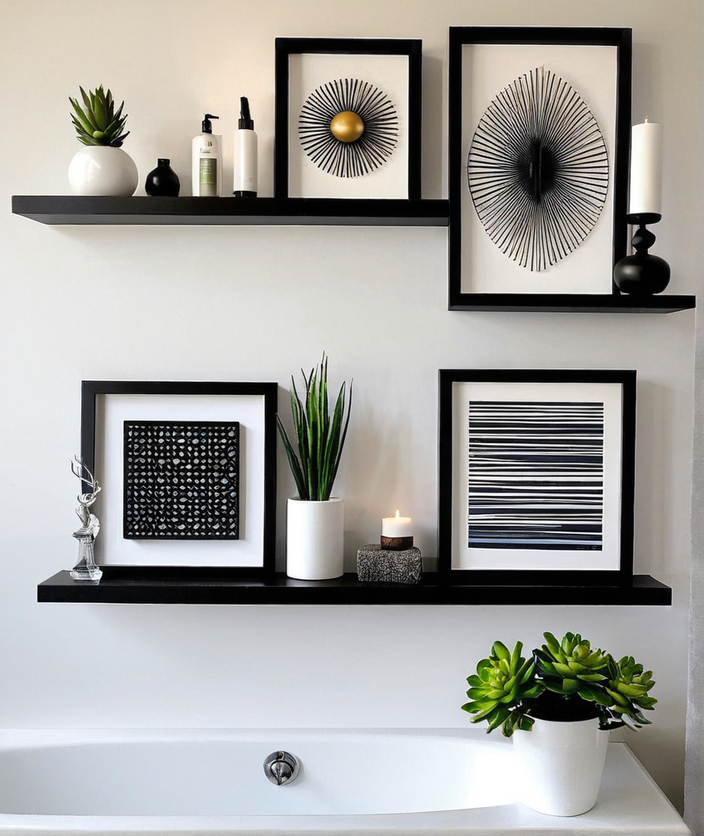 bathroom art ideas for walls string artfloating shelves with mini sculpturesinstall floating s 2