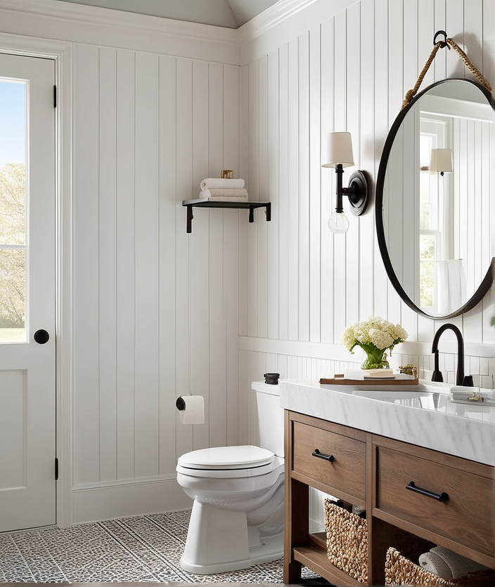 creating a visual representation of the classic white board and batten bathroom with timeless and el 1 1 1