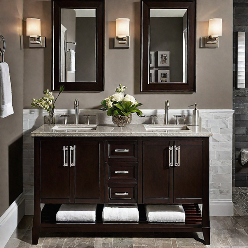 dark wood bathroom cabinetswith brushed nickel faucet with its smooth satin finish and warm silver 1