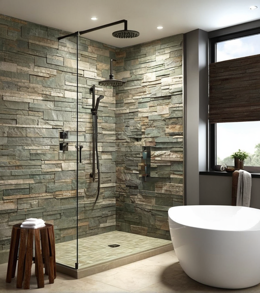 generate an image showcasing inventive and budget friendly shower wall ideas specifically focus on 2